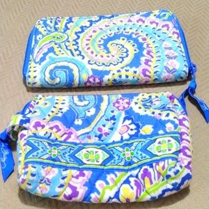 EUC Vera Bradley Capri Blue Wallet and Cosmetic Bag